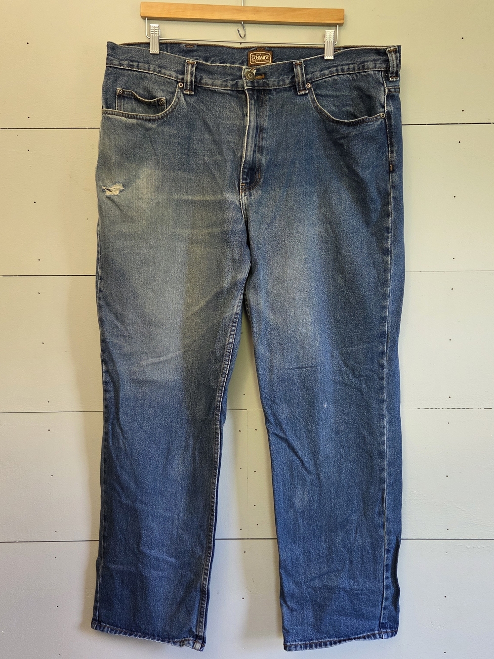 Schmidt Distressed Workwear Men's Blue Denim Cotton Work Pants 40x34